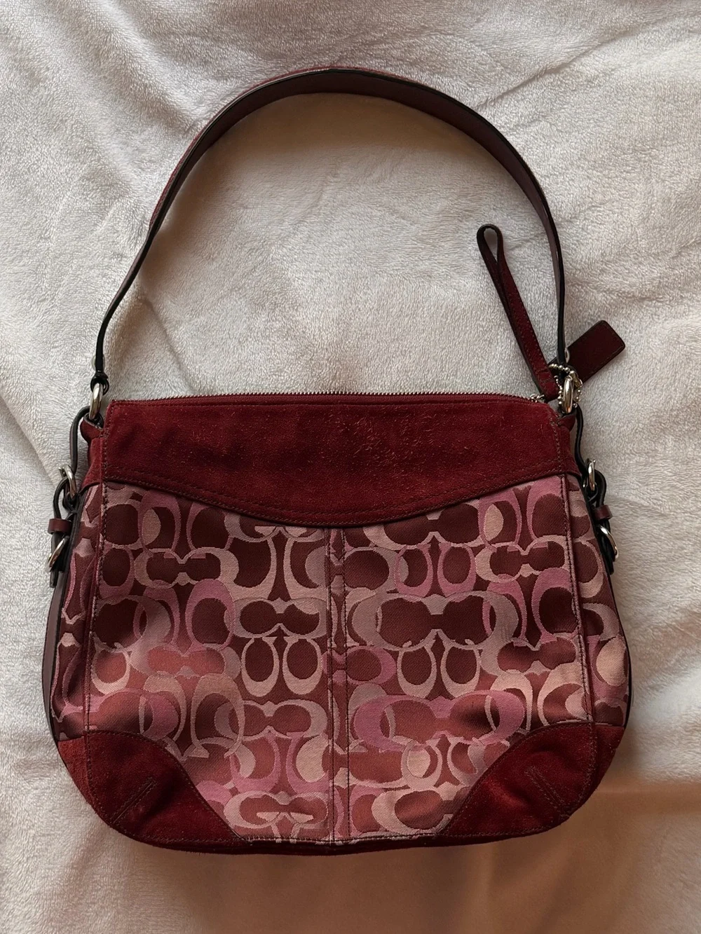 Vintage Coach Pink and Burgundy Signature Canvas Shoulder Bag